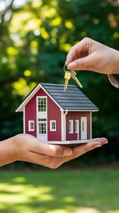 Home buyers receiving keys to their new home